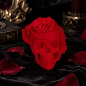 Unique Rose Skull Figurine, Cool Skeleton Head Ornament for Desk Decor, Gothic Aesthetic Gift for Men Women, 3D Printed Home Office Art Decoration