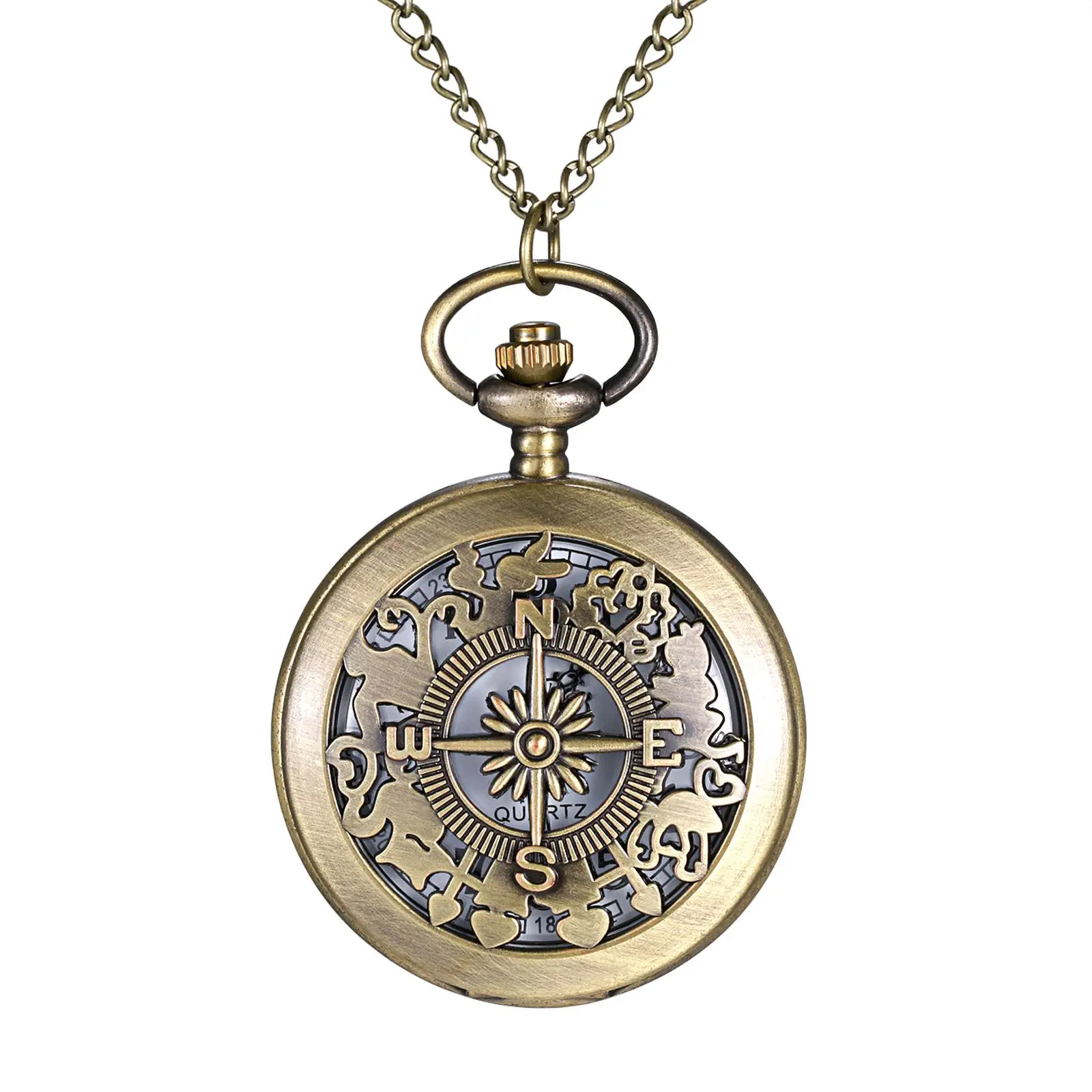 OIDEA Vintage Pocket Watch, Antique Bronze Quartz Necklace Watch with 3D Carved Flower Design Openwork Case, Splash-Resistant with Arabic Numerals, Flower Design Pocket & Fob Watches, Vintage Aesthetic Pocket & Fob Watches
