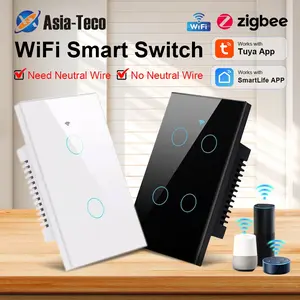 Smart WiFi Wall Touch Switch, Supports Tuya APP, Bidirectional Control, with Neutral Terminal, Home Automation, Easy Installation
