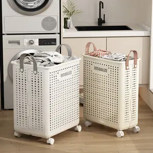 Rolling Foldable Laundry Hamper with Wheels & Handle, Collapsible Portable Laundry Basket, Versatile Storage Bin for Home Laundry Room Bathroom Dorm