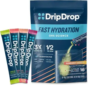 HOT 2026!! DripDrop Hydration Packets - Tropical Variety Pack - Single Serve Electrolytes Powder Drink Mix - Mango, Açaí, Passion Fruit, Piña Colada - Non-GMO, Gluten Free, Vegan - 16 Sticks