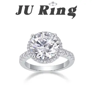#6 B1 (Round Cut Halo) 11mm 5 ct S925 Sterling Silver Lab-Grown Moissanite Main Ring Gifts for Women Stacks Ring