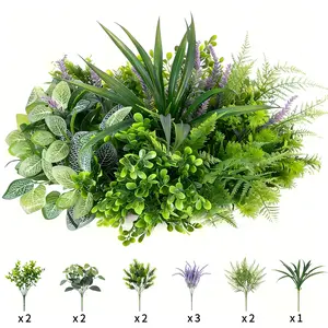 12Pcs Artificial Plants Outdoor UV Resistant Fake Greenery Stems Set, Faux Lavender Fern Eucalyptus Boxwood Shrubs, No Fade Faux Plants for DIY Porch Planter Window Box Hanging Basket Garden Patio Home Wedding Decor
