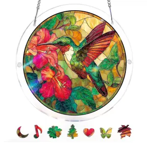 Acrylic Jigsaw Puzzle Suncatcher-Emerald Flame Hummingbird, Stained Glass Window Hanging, Home Decor Creative Mom Gifts, Birthday Gifts for Women,Wife, Sisters, Aunt, Besties