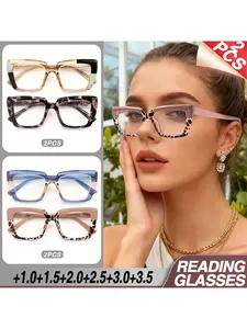 2 Pairs Rectangular Fashion Reading Glasses, Comfortable Spring Temple Fit, Unisex Prescription Eyeglasses, Trendy Couple Glasses