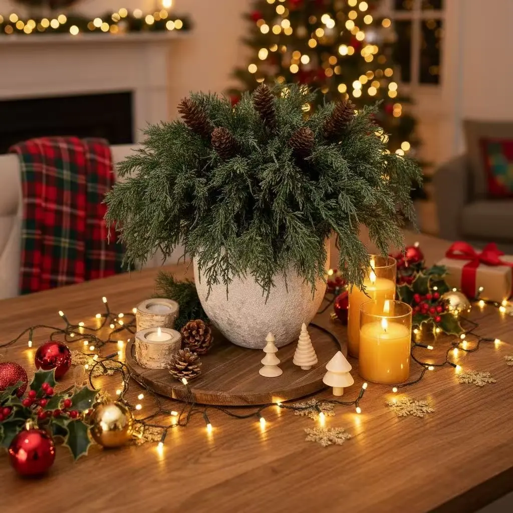 17pcs Extra Long 19" Artificial Norfolk Pine Branches with Pine Cones Realistic Fake Christmas Greenery Stems for Indoor Outdoor Xmas Tree Garland Wreaths Table Centerpieces No Maintenance Required