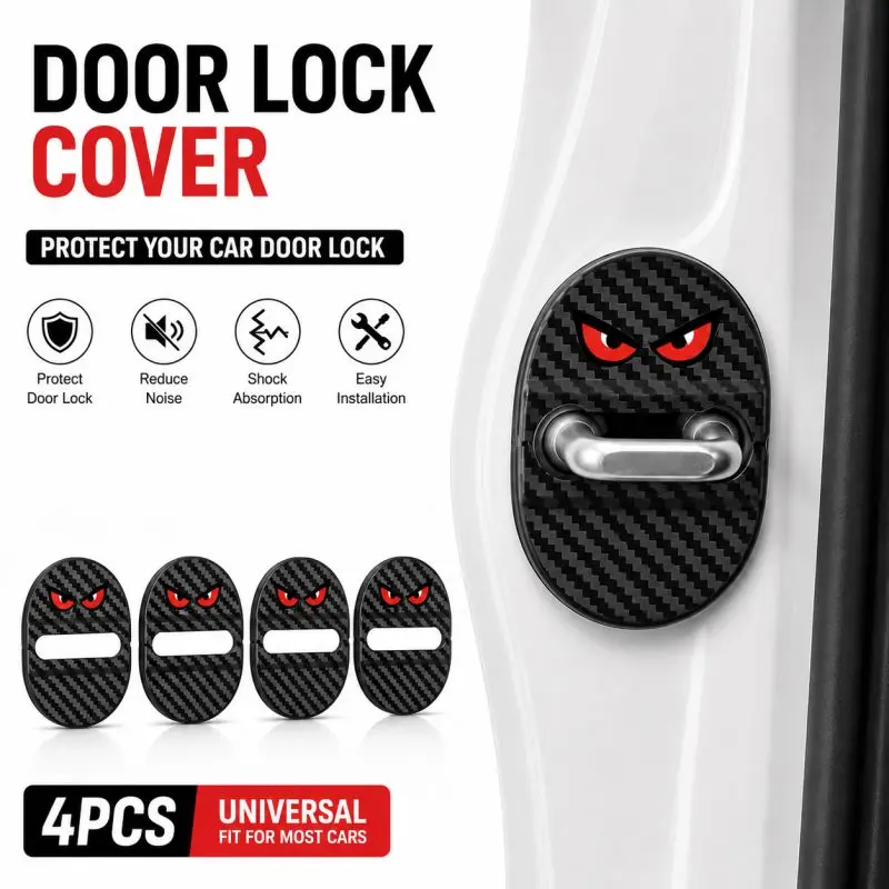 4-Piece Set of Upgraded Door Latch Covers, suitable for a wide range of vehicles, featuring shock absorption, noise reduction, rust prevention, anti-slam protection, and silent operation modifications