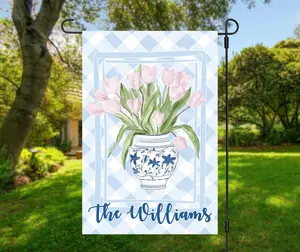 Personalized Spring Garden Flag, Custom Tulip Monogram Porch Decor, Easter Outdoor Flag, Housewarming Gift