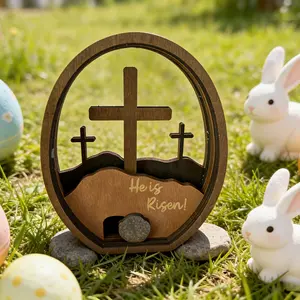 Wooden Cross Decoration Set, Rustic Oval Cutout Design, Easter & Religious Home Decor, Plywood Material, Ideal for Church Use, Ornaments