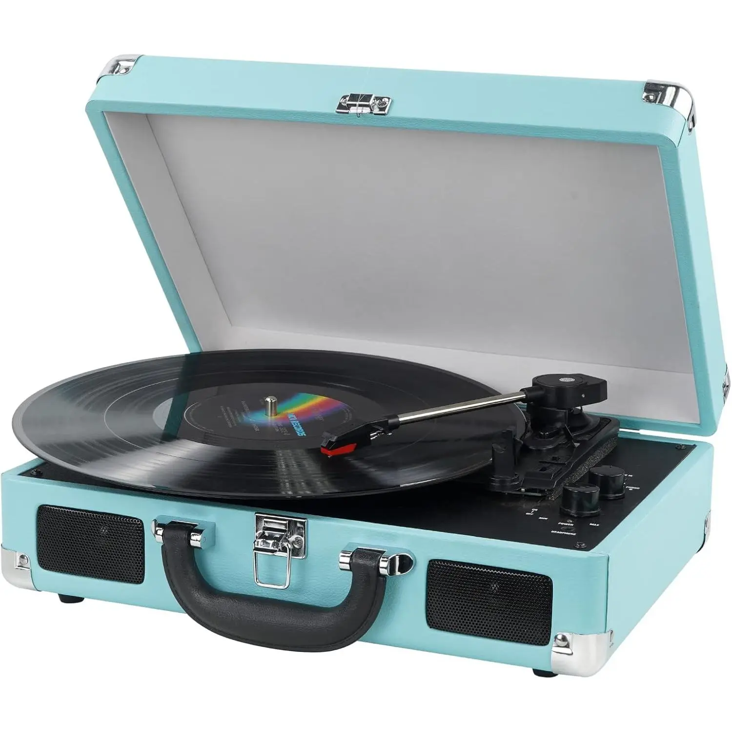 Vintage Suitcase Vinyl Record Player - Portable 3-Speed Belt-Driven Stereo Sound System with Classic Retro Design, Versatile and Attractive Look, Adjustable Speed, Built-in Stereo Speakers, Extra Stylus, Manual Controls, Line-Out Jack, AUX In, Sturdy