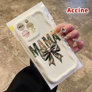 Cream Phone Case for iPhone 16 Pro Max 15 Plus 14 13 12 11 XS XR MAMA Monogram and Leopard Print Bow Pattern Curly Wave Frame Pocket-Friendly Shockproof Silicone Protective SoftCream Case Cellphone Casing
