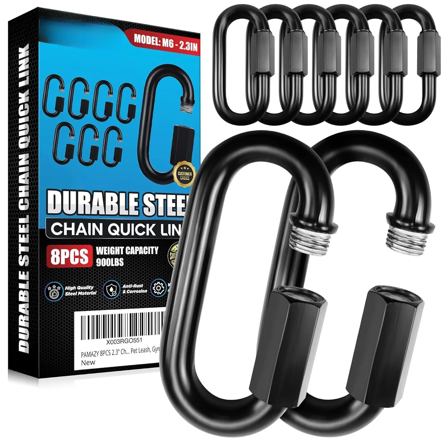 8 count 2.3" Chain Quick Links, High Strength, Anti-Rust, Heavy Duty Chain Connector, Carabiner for Chain Connecting, Key Chain, Camping, Backpack, Pet Leash, Gym Bag
