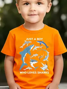 Boys' Summer Breathable & Comfortable "Ocean Animals" Cartoon Print (3-12Y) Casual Sports T-Shirt