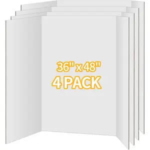 4 Pack Trifold Poster Board 36"x48" - White Foldable Corrugated Display Board, Tri fold Presentation Board,  Project Boards for School Projects, Science Fair, Graduation Exhibitions