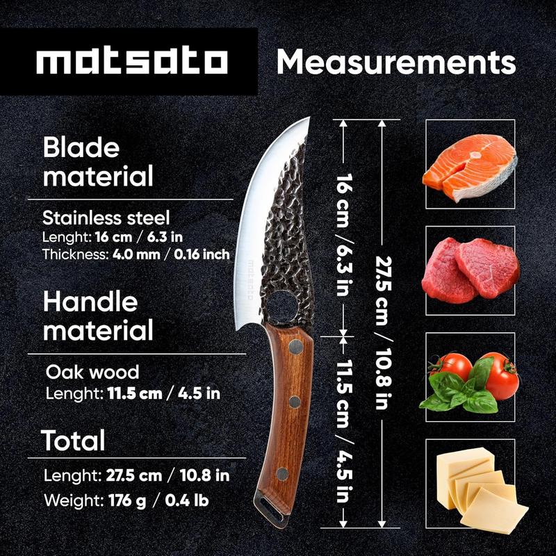 Matsato Chef Knife - Perfect Kitchen Knive for Cooking, Chopping. Japanese Steel Knife for Home, BBQ. For Balance & Control, 6.3 Inch