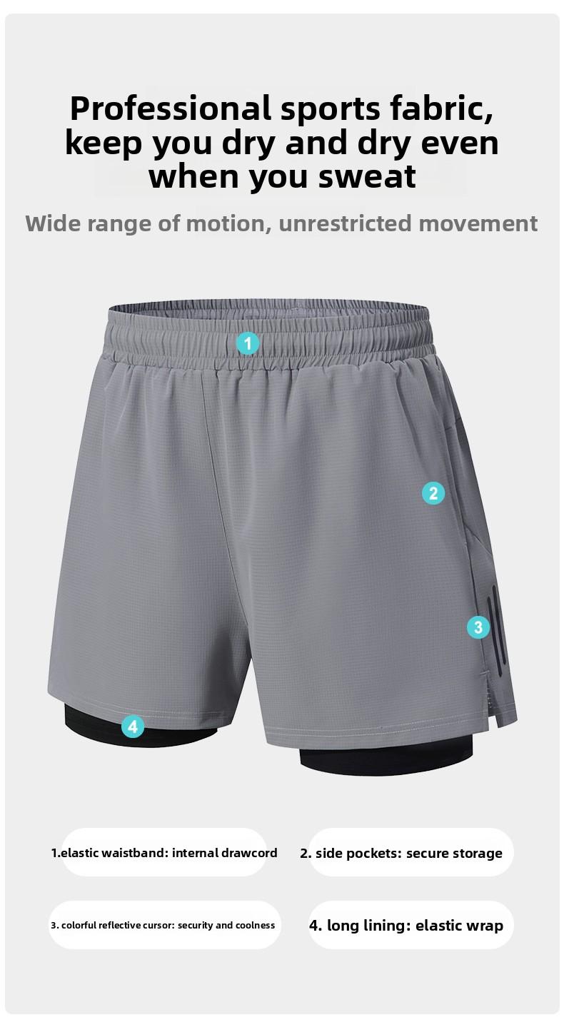 2026 New Fake Two-Piece Men's Fitness Shorts, Quick-Dry Anti-Embarrassment Swim Trunks for Beach & Running