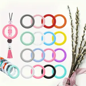 16PCS Silicone Beadable O Rings 65mm Silicone Bead Ring Round Silicone Bead Loop with 2 Hole Silicone Focal Bead for DIY Keychain Car Charm Jewelry Making Hanging Ornaments Mixed