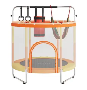 60" [5-in-1 Play Center] Toddler Trampoline with Adjustable Gymnastics Bar, Orange/Yellow