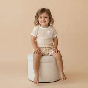Organic Ribbed Cotton Toddler Short Set - Neutral Matching Outfit