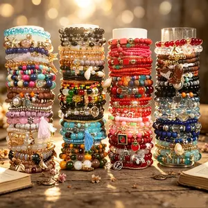 40Pcs Mixed Boho Stackable Beaded Bracelets for Women, Bohemian Bracelets with Charms Jewelry, Multicolor Bohemian Wristbands for Party, Vacation, Daily Wear & Gifts