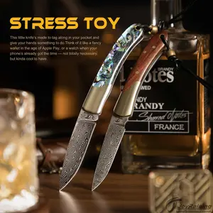 JoyRaining Damascus Folding Pocket Knife,Abalone Shell Handle with Good Energy or Rosewood with Natural Strength,Slip Joint,Unique Cool EDC Gift EDC Gift for Men & Womenn Tactical Tool Versatile Tools