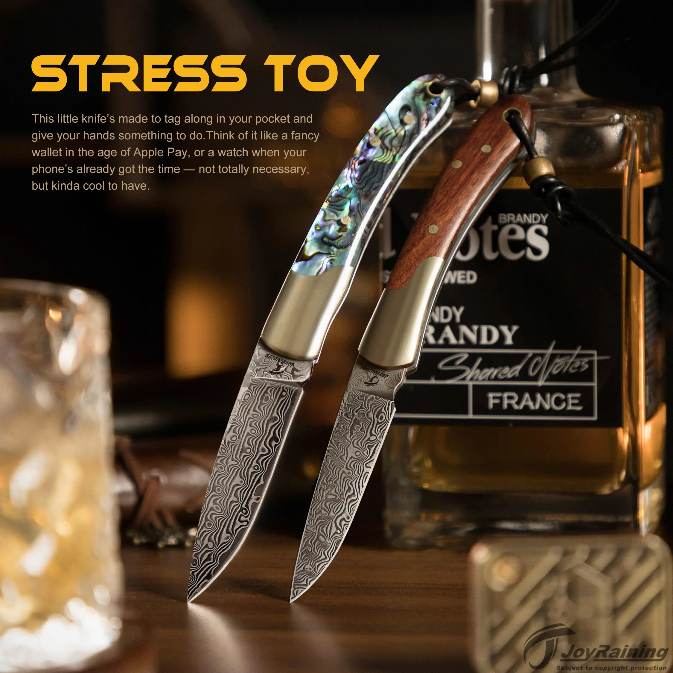 JoyRaining Damascus Folding Pocket Knife,Abalone Shell Handle with Good Energy or Rosewood with Natural Strength,Unique Cool EDC Gift EDC Gift for Men