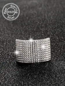 S925 Sterling Silver Artificial Zircon Inlaid Ring, Fashion Accessories for Women, Trendy All-match & Exquisite Jewelry for Birthday Gift