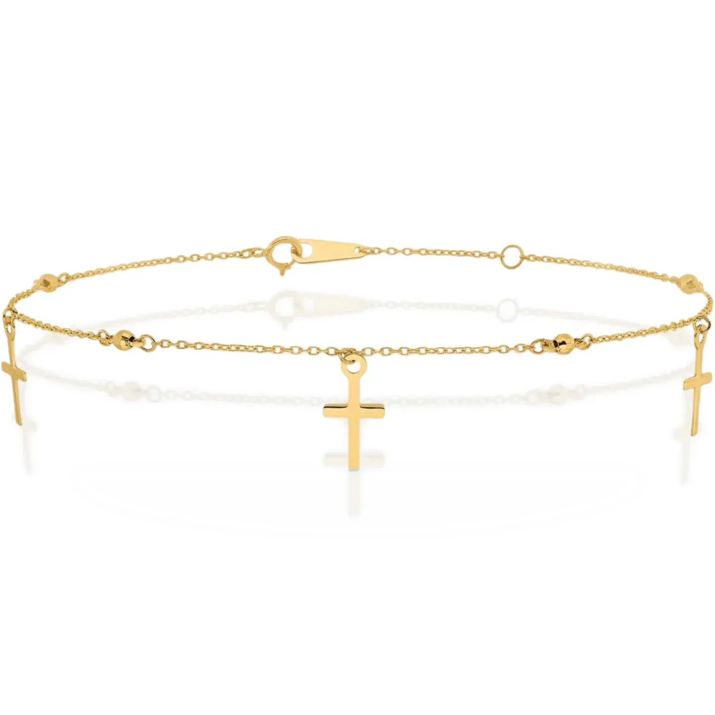 14K Solid Yellow Gold Holy Cross Anklet Religious Summer Beach Foot Ankle Bracelet ICE CARATS