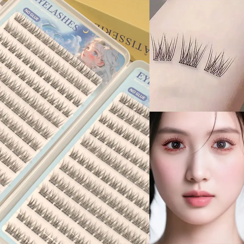 1 box of 288 cluster self-adhesive Cosmetic False Lashes set - C curl, 12mm fish tail design, natural cross style, glue free false eyelashes