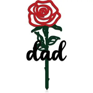 Father's Day Memorial Grave Markers Dad Grave Decorations for Cemetery Rose Shape Memorial Plaque Metal Sympathy Stake  Garden Cemetery Signs for Dad Graveyard Outdoor Yard
