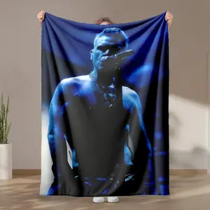 1 piece Robbie Williams Blue Stage Concert Live themed flannel blanket - Modern-style all-season flannel blanket, soft and comfortable, suitable for sofas and beds, digital print design, 100% polyester material, machine washable, ideal for home