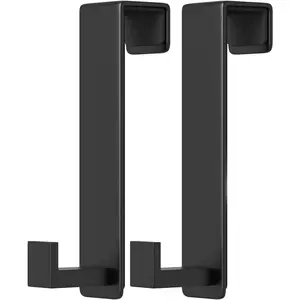 2-Pack Over The Door Hooks - Rustproof Stainless Steel Door Hangers Fits for 1-3/4 Inch Thick Doors, Non-Marking and Tool-Free Easy Install (Black, L Shape)