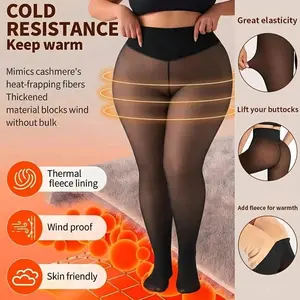 2026 New One Seam Fleece Lined Tights Sexy Black Shaping Thermal Leggings Translucent Pantyhose Sheer Fleece Leggings Plus Size
