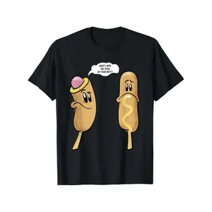 "Cute Cartoon Corn Dog Graphic Tee - Funny Foodie T-Shirt for Men & Women, Super Soft Cotton Blend Comfort Fit Shirt, Trendy Gift for Food Lovers, Birthday, Party & Casual Outfit"