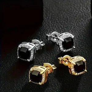 2026 New Diamond-Studded Square Shape Statement Ear Stud Earrings - Unisex Fashion Costume Jewelry for Daily Wear & Wedding Gift, Diamond-Studded Square Earrings