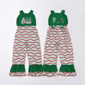 Toddler Baby Girls Christmas embroidery cake Tree Outfits Sleeveless Overalls Pants Flared Bell Bottoms Romper jumpsuit
