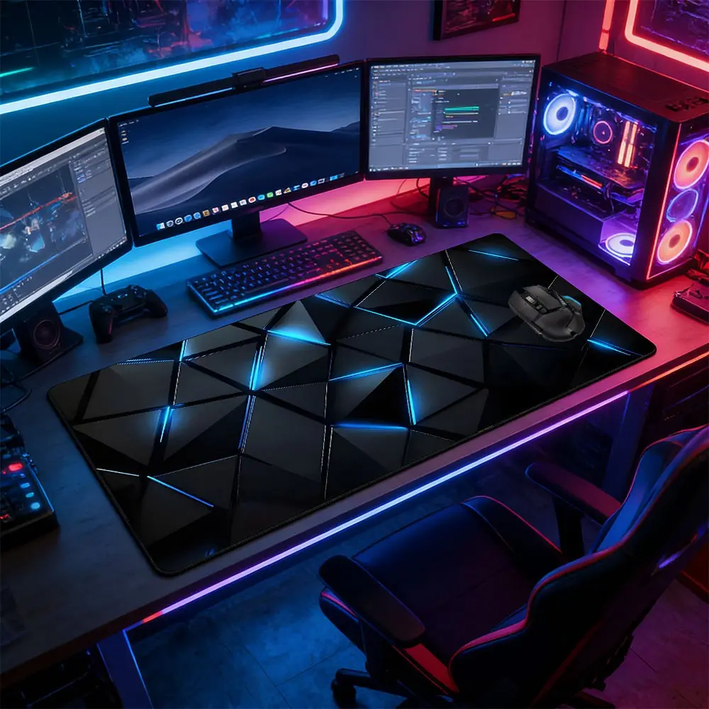 Neon Geometric Large Extended Gaming Mouse Pad, Non-Slip Rubber Base Stitched Lock Edge Desk Mat, Abstract Minimalist Art Design Desk Pad, Durable Computer Accessory for Home Office & Gaming Setup, Perfect Gift for Gamers & Gaming Fans Boys