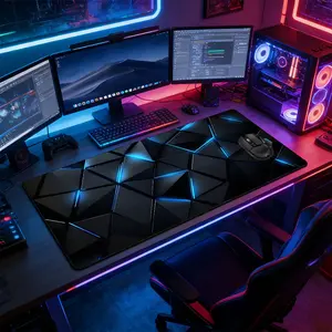 Neon Geometric Large Extended Gaming Mouse Pad, Non-Slip Rubber Base Stitched Lock Edge Desk Mat, Abstract Minimalist Art Design Desk Pad, Durable Computer Accessory for Home Office & Gaming Setup, Perfect Gift for Gamers & Gaming Fans Boys