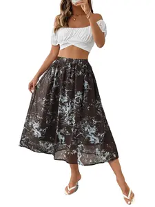 Women's Midi Skirt, French Vintage Print Mesh, Loose-Fitting A-Line, High Waist Slimming, Casual Summer Dress, 2026 New Arrival
