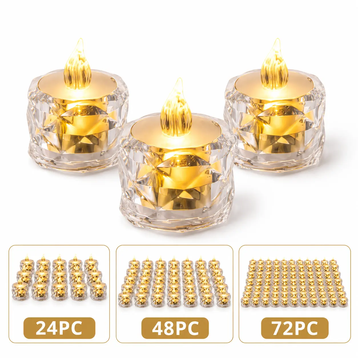 Shimmering Crystal LED Candles - 24/48/72 Pack Rechargeable Eternal Glow Flameless Candle Set, Cozy Home Decor & Sentimental Gift