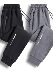 Men's Plus Size Two-Piece Casual Sports Pants, Fitness Training Pants, Track Pants, Athleisure Track Pants, Elastic Waist Tie-Back, Zip Pockets, Soft Comfortable, Ideal for Gym and Daily Wear