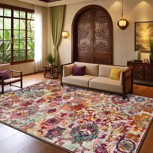 Velvet Soft Comfort Multicolor Floral Pattern Print Rug, Home Decor Carpet, Living Room Large Mat, Sofa Pad, Bedroom Bedside Rug