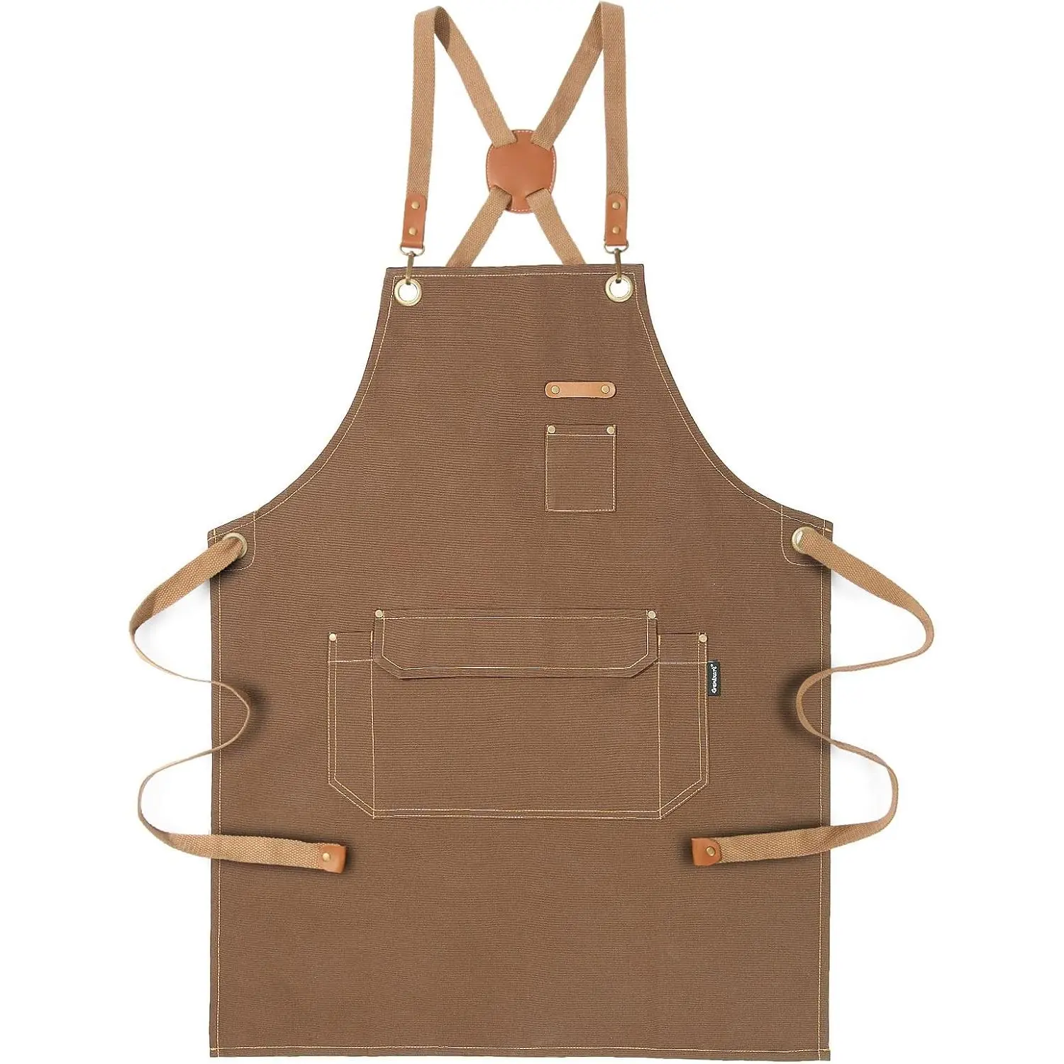 Chef Apron for Men Women with  Box Pack, Cross  Apron with Pockets for Kitchen Cooking Baking Artist Painting, Cotton Canvas Work Aprons for Shop, Garden, Restaurant, Cafe (Brown, M to XXL)