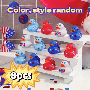 8pcs 2 Inch Patriotic Rubber Ducks Bulk, Float Rubber Ducks for Christmas & Halloween, Color Random Party Favors