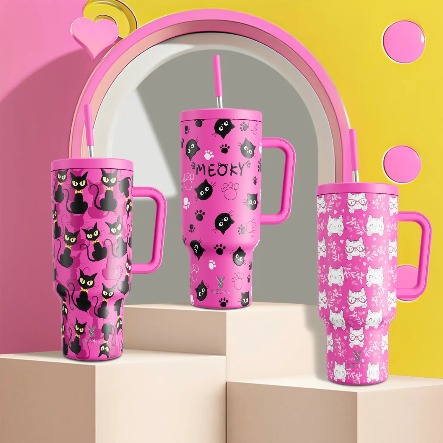 【Meoky-NEW 9/25】40oz Tumbler,Stainless Steel Thermos Cup,Keeps Drinks Hot&Cold,Food Safe,Non-Slip Base,Easy-Clean,Fits Car Cup Holders,Festive Gift,Ha