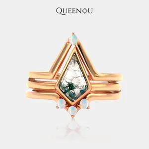 【762】“Mystic Moss Collection” Moss Agate Ring Set - Vintage Elegant Anniversary/Wedding Gift for Women