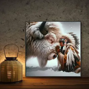 Indian & Bison Pattern DIY Diamond Arts Colorful Painting Kit without Frame, DIY 5D Diamond Arts Colorful Painting for Bedroom Home Wall Decor