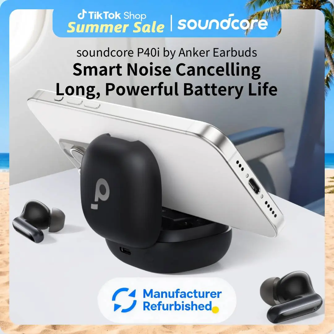 [Refurbished]soundcore P40i by Anker, Noise Cancelling Wireless Earbuds, Adaptive Noise Cancelling to Environments, Heavy Bass, 60H Playtime, 2-in-1 Case and Phone Stand, IPX5, Wireless Charging, Bluetooth 5.3 #tiktokshopsummersale
