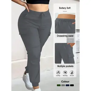 Women’s Plus Size Fashion Solid Color Loose Cargo Pants, Adjustable Waist Drawstring Elastic Design, Comfortable Casual Wear, Perfect for Christmas