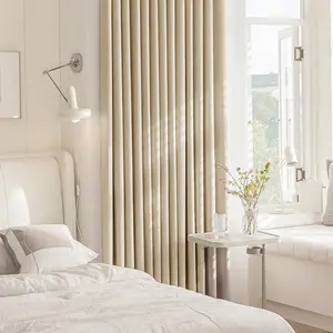Double-Sided Same Color Tiramisu Curtain Home Decoration Curtain for Bedroom Living Room, Light Blocking Insulation, Cream Style Custom Drilling Processing